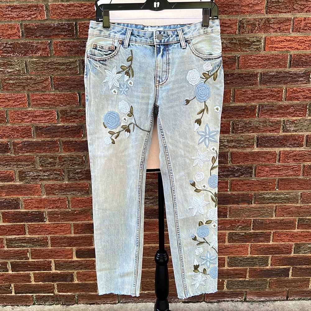 Free People Flowered Denim